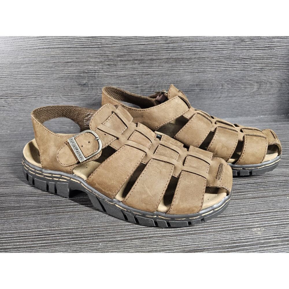 VTG 00s Y2K Sonoma Leather Ely Fisherman Sandals US 9M Brown Platform Chunky